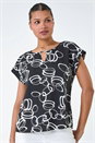 Black Keyhole Detail Abstract Print Top, Image 1 of 5