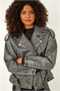 Grey Dusk Oversized Belt Biker Jacket, Image 4 of 9