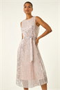 Silver Sequin Pleated Midi Dress, Image 3 of 8
