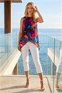 Black Floral Print Wrap Embellished Top , Image 2 of 4