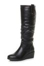 Black Mid Wedge Heel Slouch Knee High Calf Boots, Image 1 of 4