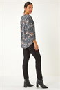 Dark Grey Floral Textured Print Stretch Blouse, Image 4 of 5