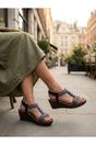 Black iKrush Black Violet Beaded Lattice Wedge Sandals, Image 2 of 8