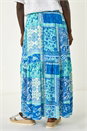 Light Blue Patchwork Shimmer Tiered Maxi Skirt, Image 4 of 5