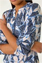 Navy Floral Print Burnout V-Neck Stretch Shirt, Image 5 of 5
