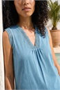 Blue Lace Trim Tie V-Neck Top, Image 4 of 4