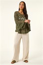 Khaki Petite Crochet Flare Sleeve Top, Image 2 of 5