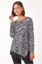 Black Floral Puff Print Chiffon Hem Top, Image 1 of 5