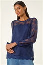 Navy  Lace Jersey Stretch Top, Image 4 of 5