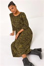 Olive Paisley Print Gathered Stretch Midi Dress, Image 1 of 5