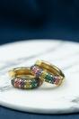 Red Large Enamel Huggie Hoop Earrings - Multicolour Floral Rainbow, Image 1 of 2