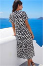 Black Geometric Print Tiered Midi Dress, Image 2 of 4
