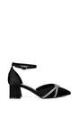 Black XY LONDON Black 'Sarah' Ankle Strap Pointed Toe Diamante Mid Block Heels, Image 1 of 5