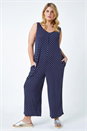 Navy  Curve Polka Dot Stretch Jersey Jumpsuit, Image 2 of 5