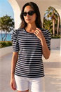 Navy Petite Stripe Ruched Top, Image 1 of 4