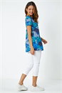 Blue Palm Print Pocket Stretch Tunic Top, Image 3 of 5