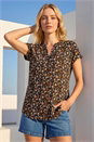 Pink Floral Puff Print Notch Neck Top, Image 2 of 4
