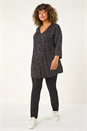 Black Curve V-Neck Spot Print Tunic, Image 1 of 5