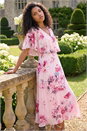 Light Pink Petite Floral Cape Chiffon Midi Dress, Image 1 of 4