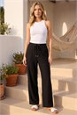 Black Elastic Tie Waist Linen Blend Trouser, Image 2 of 4