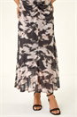 Black Petite Printed Mesh Ruched Midi Dress, Image 6 of 6