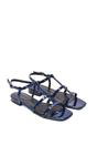 Navy XY LONDON Navy 'Danielle' Flat Strappy Caged Square Toe Sandals With Buckle, Image 5 of 6