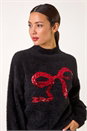 Black Festive Sparkly Bow Knit Jumper, Image 4 of 5