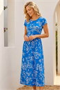 Blue Floral Print Midi Stretch Dress, Image 2 of 4