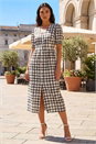 Black Check Button Midi Dress, Image 2 of 4