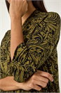 Olive Paisley Print Pleat V-Neck Stretch Top, Image 5 of 5