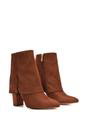 Brown XY LONDON Brown 'Ayla' Fold Over Ankle Boots Layered Point Toe Block Heel Booties, Image 3 of 6