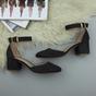 Black AJVANI Black Mid Block Heel Ankle Strap 2 Part Heels, Image 4 of 6