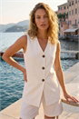 Ivory Longline Button Waistcoat Jacket, Image 1 of 4