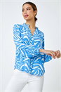 Blue Zebra Print Button Detail Blouse, Image 2 of 5