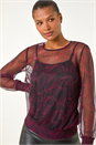 Red Abstract Print Plisse Shirred Hem Top, Image 4 of 6