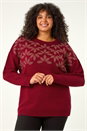 Red Curve Leaf Print Sparkly Knit Jumper, Image 4 of 7
