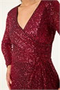 Red Sequin Front Wrap Midi Stretch Dress, Image 5 of 5