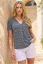 Navy Petite Abstract V-Neck Stretch Top, Image 1 of 4