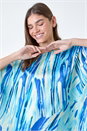 Blue Abstract Stripe Button Back Top, Image 5 of 5