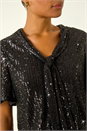 Black Sequin Tie Neck Stretch Top, Image 5 of 5