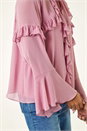 Lavender Chiffon Tie Neck Ruffle Tunic Top, Image 5 of 5