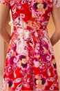 Red Abstract Print Belted Midi Dress, Image 4 of 4