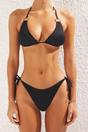 Black WOVCOR Black Ribbed Triangle Bikini Set with Ring Detail, Image 2 of 5