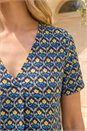 Navy  Petite Abstract V-Neck Stretch Top, Image 4 of 4