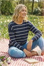 Navy  Stripe Curved Hem Knit Jumper, Image 6 of 6