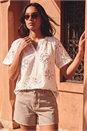 Cream Floral Embroidered Cotton Tunic Top, Image 1 of 4