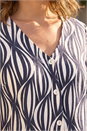 Navy  Petite Geo Print V-Neck Stretch Blouse, Image 4 of 4