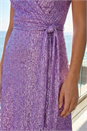 Purple Sequin Wrap Front Midi Dress, Image 4 of 4
