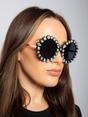 Black Round Floral Gem Novelty Sunglasses in Black, Image 2 of 6