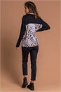 Black Animal Print Contrast Long Sleeve Zip Top, Image 2 of 4